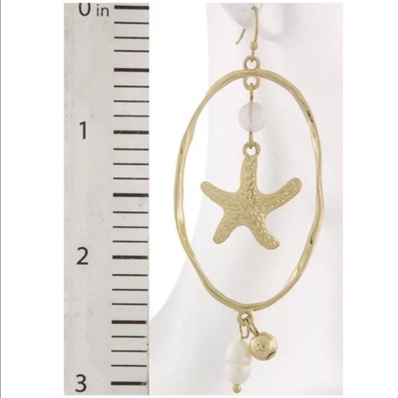 🎁 Oval Pearl Starfish Earrings - Picture 3 of 12
